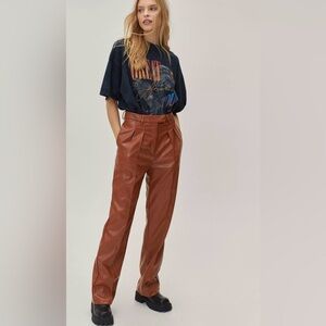 Nasty Gal Faux Leather Straight Leg Pleated Trousers (Never Worn)